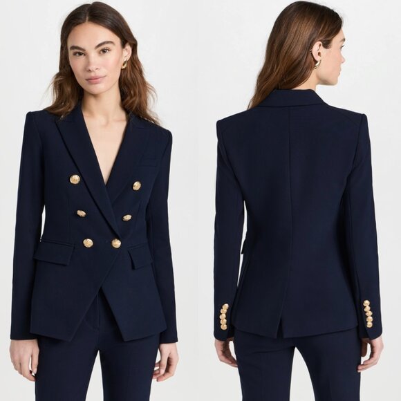 Veronica Beard Miller Dickey Jacket Navy Gold Buttons Hoodie Dickey White Size 8 - Picture 9 of 11